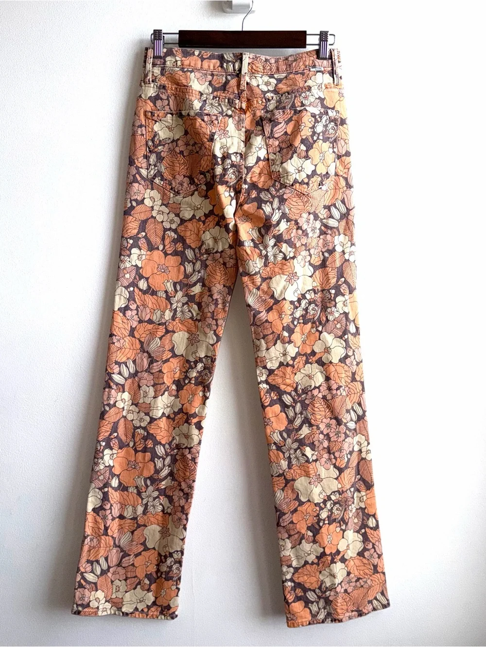 Mother Kick It Orange Blossom Jeans Size 27 High Rise Straight Floral Hippie - Picture 6 of 12